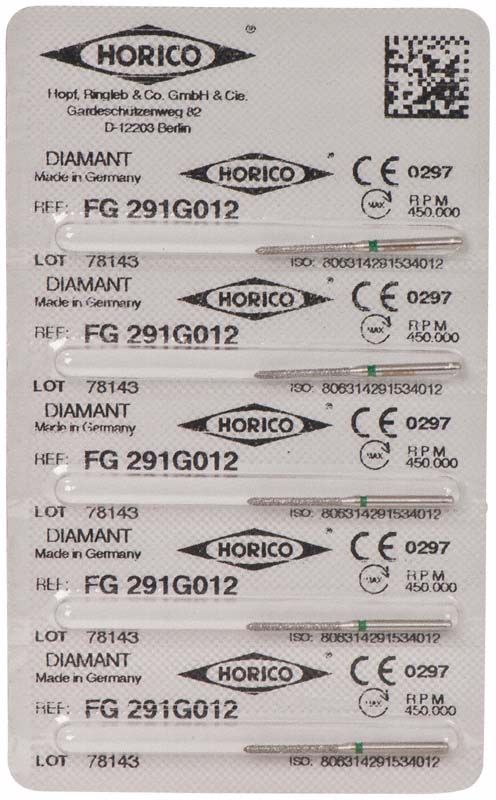 Verpackung von Diamantschleifer FG 291G 012 mit CE-Kennzeichnung.
