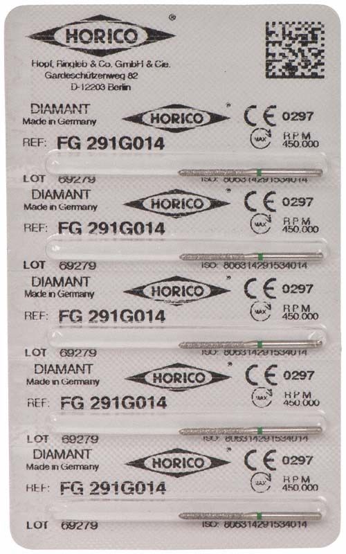 Blisterverpackung von Diamant FG 291G 014 für Dentalanwendungen.