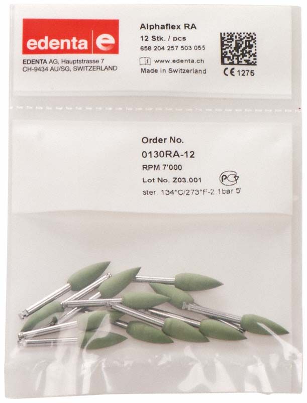 Alphaflex Polierer grün Knospe RA in Verpackung von Edenta.