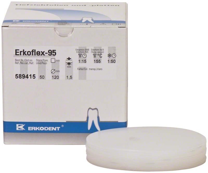 Erkoflex 95 Tiefziehfolienverpackung mit gestapelten Folienplatten.