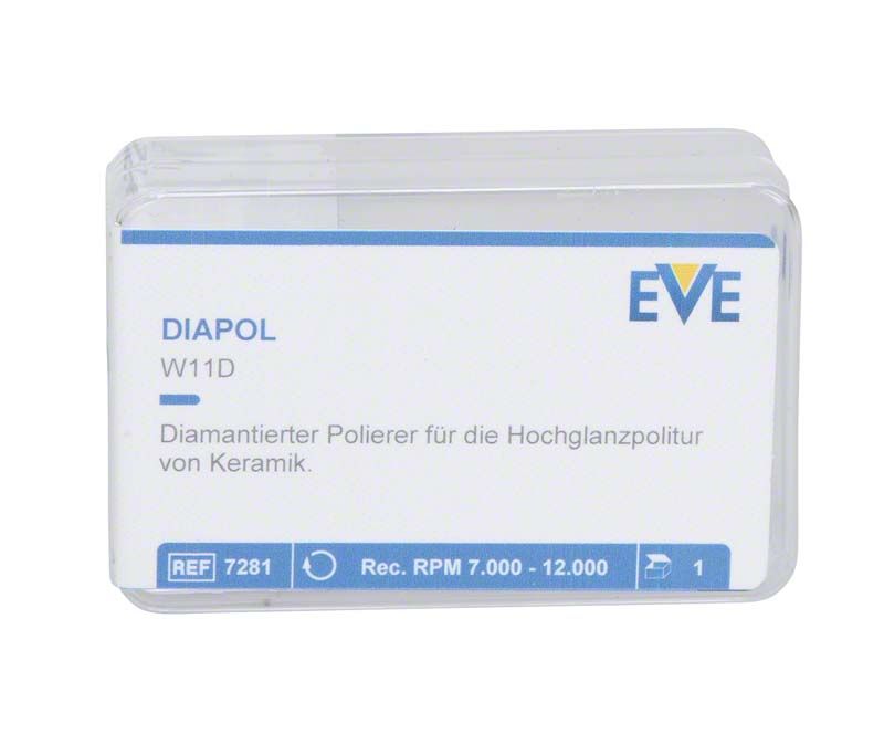 Diamantierter Polierer EVE Diapol W11D in transparenter Verpackung.