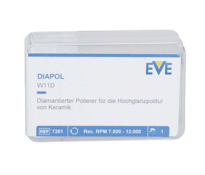 Diamantierter Polierer EVE Diapol W11D in transparenter Verpackung.