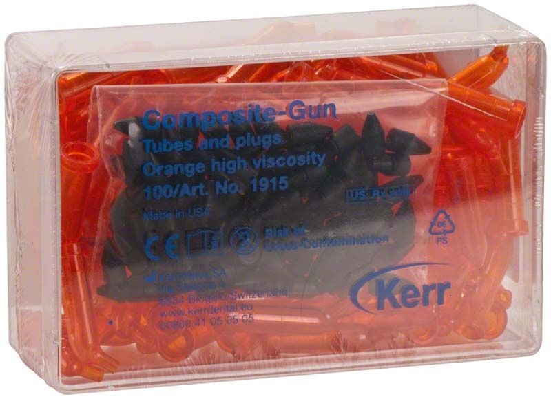 Transparente Verpackung mit orangefarbenen Composite-Gun Spitzen und schwarzen Kolben.