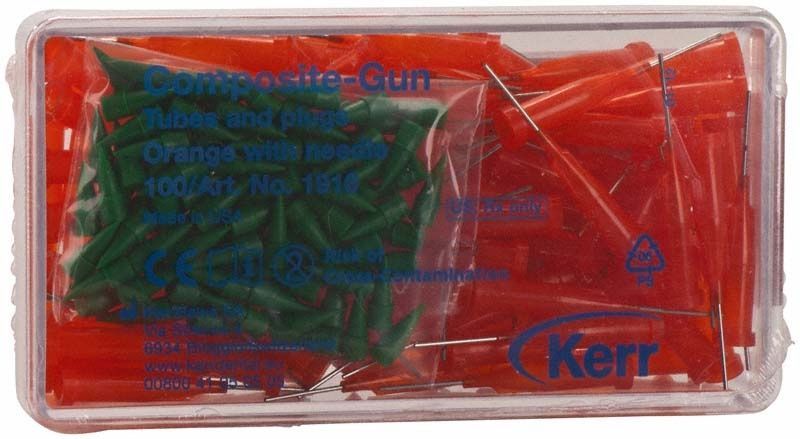 Transparente Box mit orangefarbenen und grünen Spitzen für Composite-Gun.