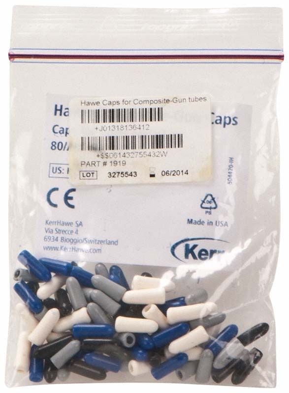 Tüte mit Hawe Caps für Composite-Gun in verschiedenen Farben.