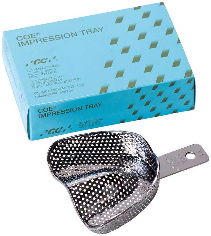 Perforierter Metall-Löffel COE® für Abdrücke, extra große Größe, mit Verpackung.