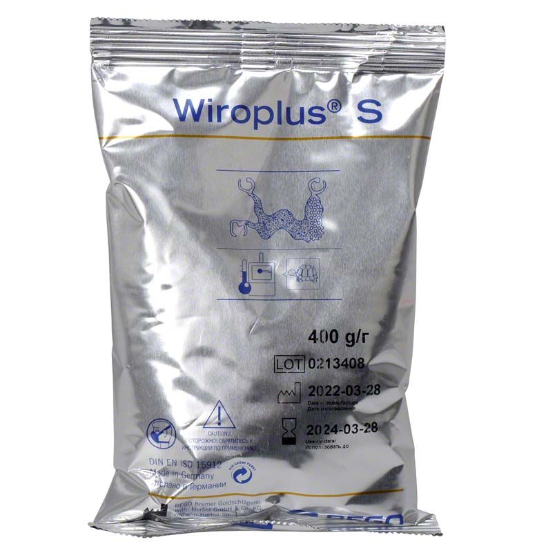 Hochwertige Wiroplus® S Einbettmasse 400g in silberner Verpackung.
