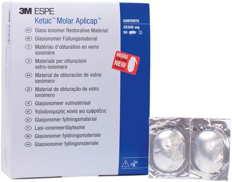 3M Ketac Molar Aplicap Verpackung mit zwei Kapseln in Blisterpackung.