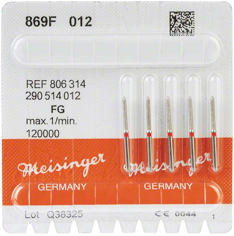 Meisinger Diamantinstrumente FG 869F rot 012 in Blisterverpackung.