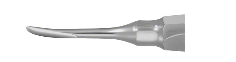 Gebogener Wurzelheber mit grazilem Arbeitsende für Dentalchirurgie.