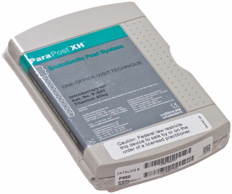 ParaPost® XH™ Einführungs-Kit für endodontische Anwendungen in grauer Verpackung.