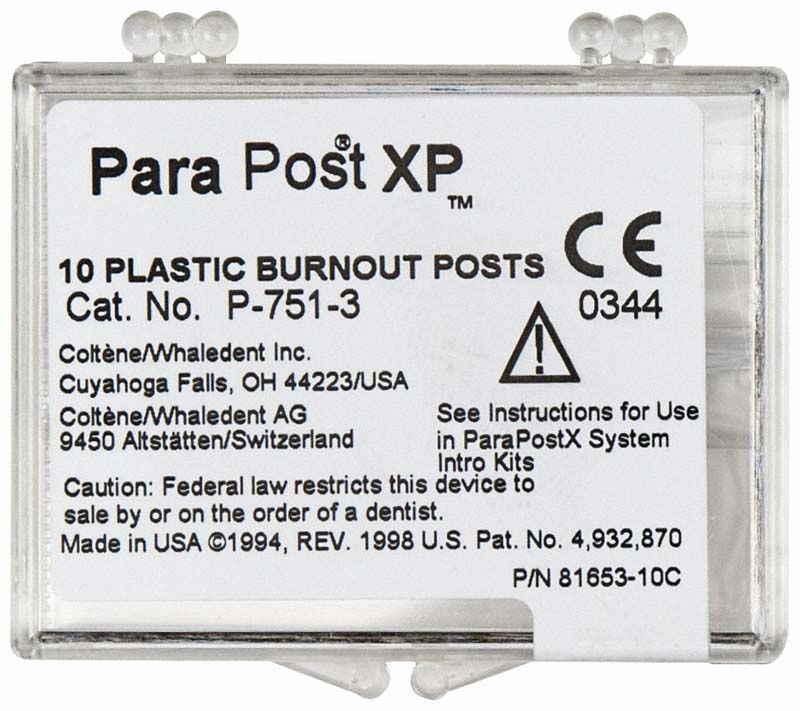 ParaPost® XP™ Ausbrennstifte 10er Packung mit Produktinformationen auf Etikett.