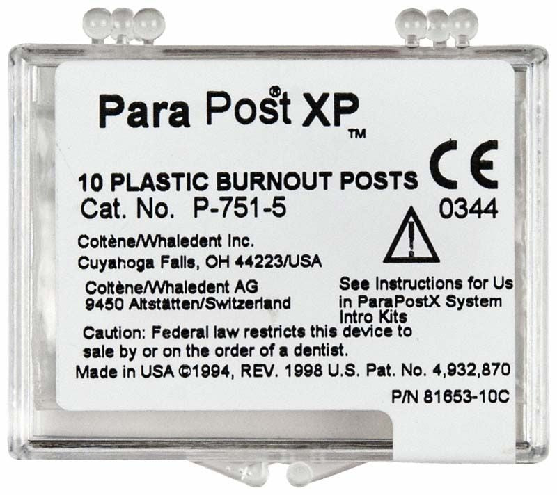 ParaPost® XP™ Ausbrennstifte Verpackung mit Produktinformationen und CE-Kennzeichnung.