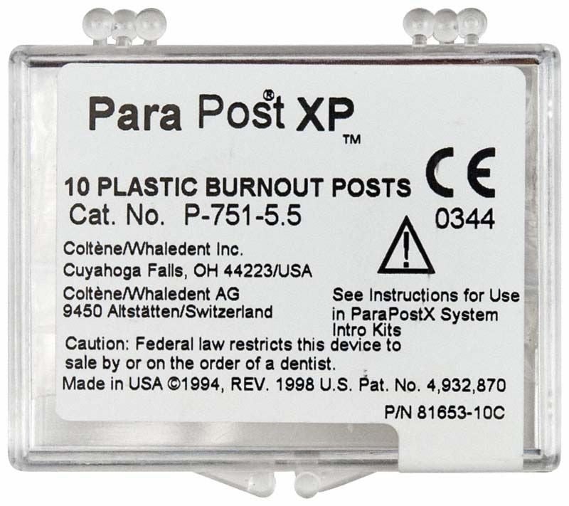 ParaPost® XP™ Ausbrennstifte Verpackung mit Produktinformationen und CE-Kennzeichnung.