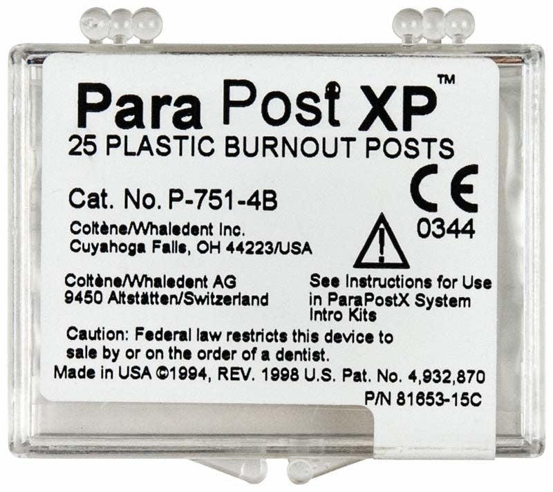 ParaPost XP Ausbrennstifte in Kunststoffbox mit Produktinformationen.