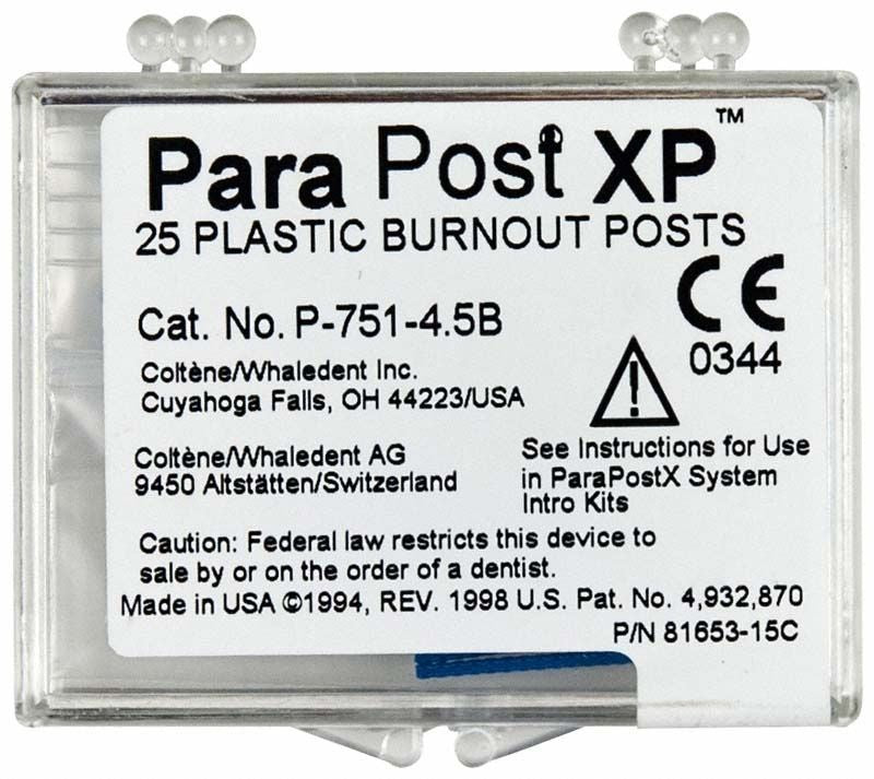 ParaPost® XP™ Ausbrennstifte, Größe 4.5, in transparenter Verpackung.
