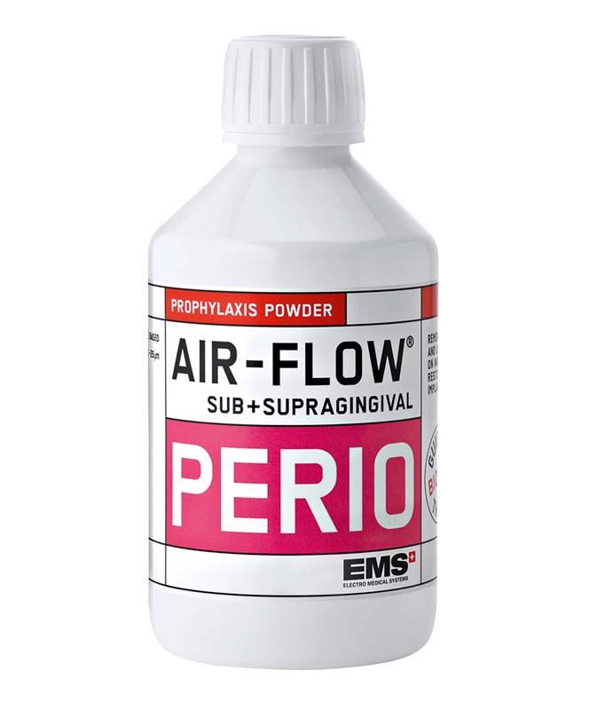 AIR-FLOW® Pulver PERIO Flasche mit rotem Etikett für subgingivale Behandlungen