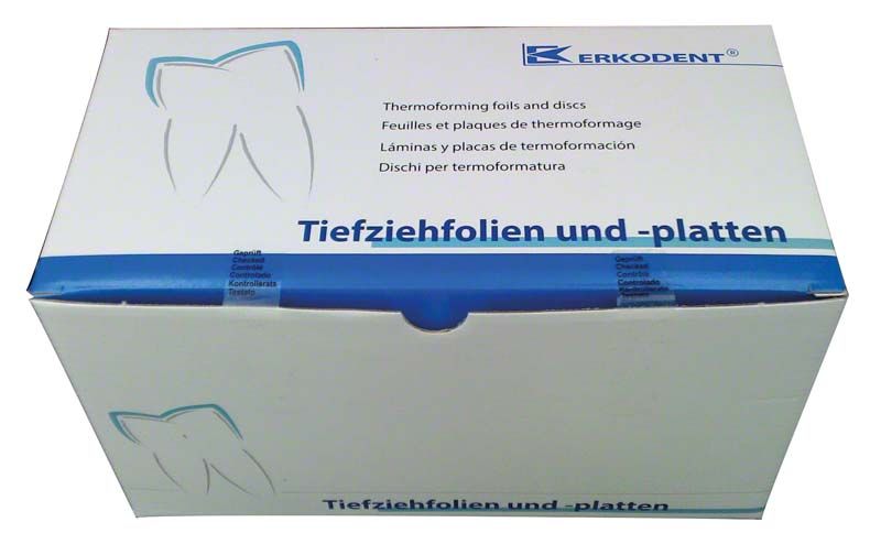 Verpackung der Erkoloc-pro transparent 50er Tiefziehfolien für dentalen Einsatz.