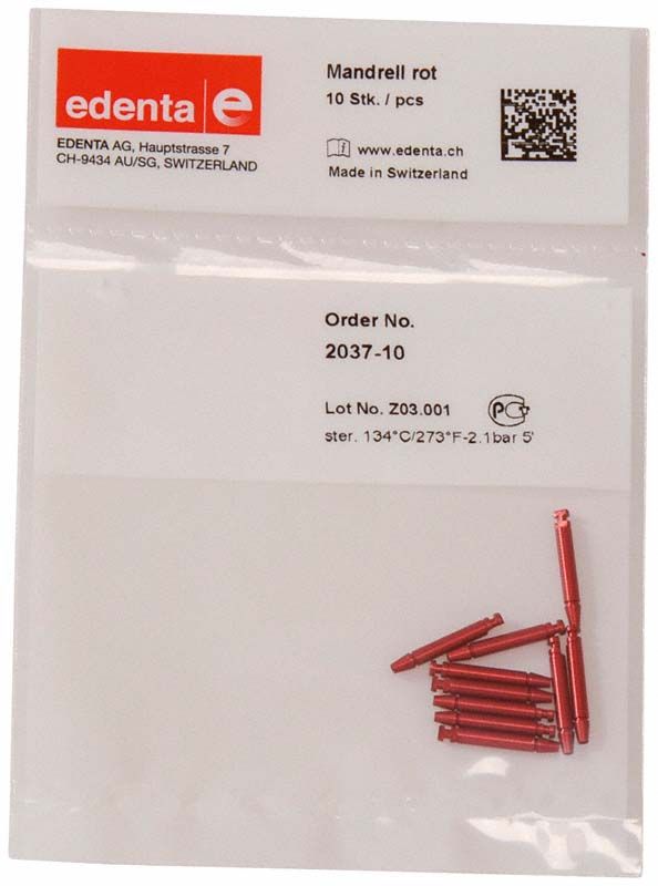 Mandrelle rot Retentionsstifte in transparenter Verpackung.