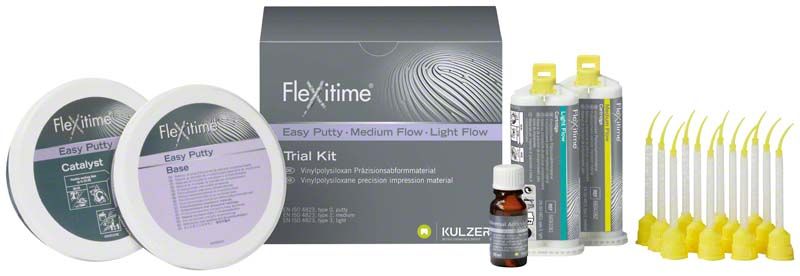Flexitime easy putty + flow Testkit mit Basis, Katalysator und Zubehör.