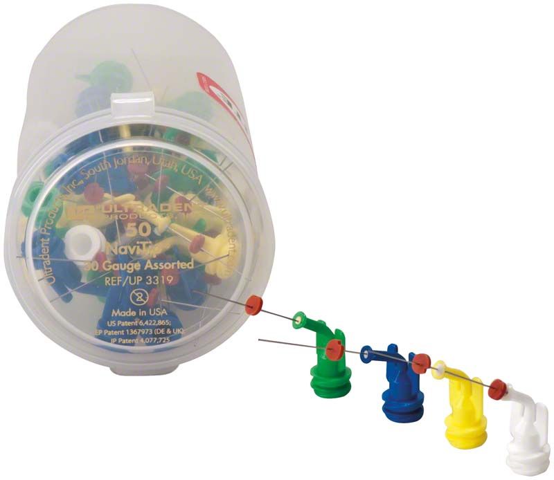 Navi Tips™ 30ga sortiert 50er in Kunststoffbehälter mit bunten Applikatoren.