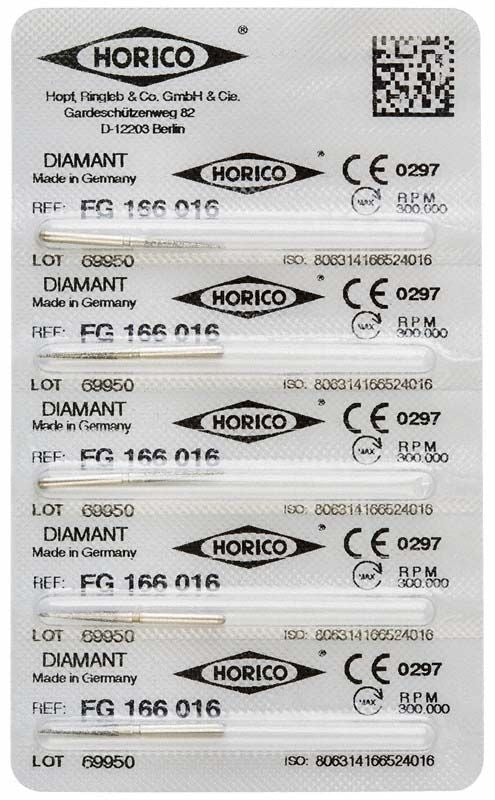 Verpackung von Diamant FG 166 016 Schleifinstrumenten, Made in Germany.