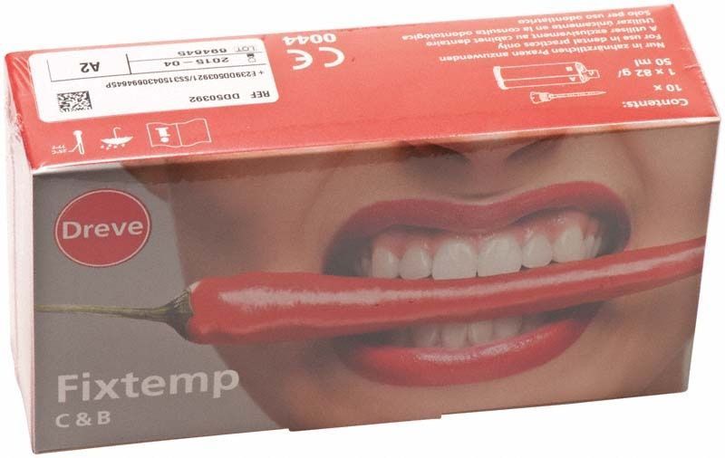 Fixtemp C&B 4:1 Kartusche A2 50ml Verpackung mit lächelndem Gesicht.