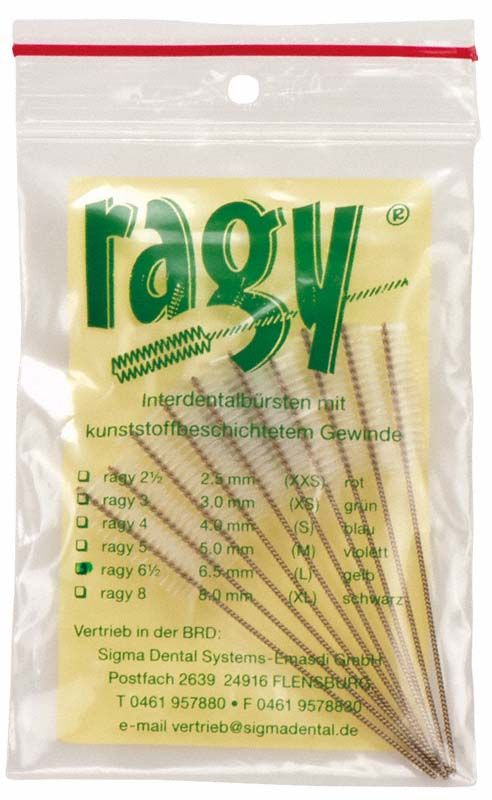 Ragy Interdentalreiniger gelb 6,5 mm in transparenter Verpackung.