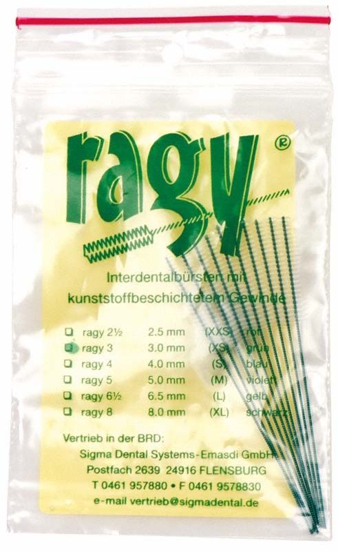 Ragy Interdentalbürsten grün 3,0 mm XS in Kunststoffverpackung.