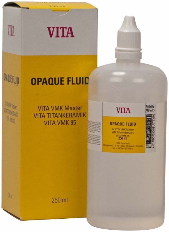 Vita Opaque Fluid 250ml Flasche und Verpackung mit gelbem Etikett.