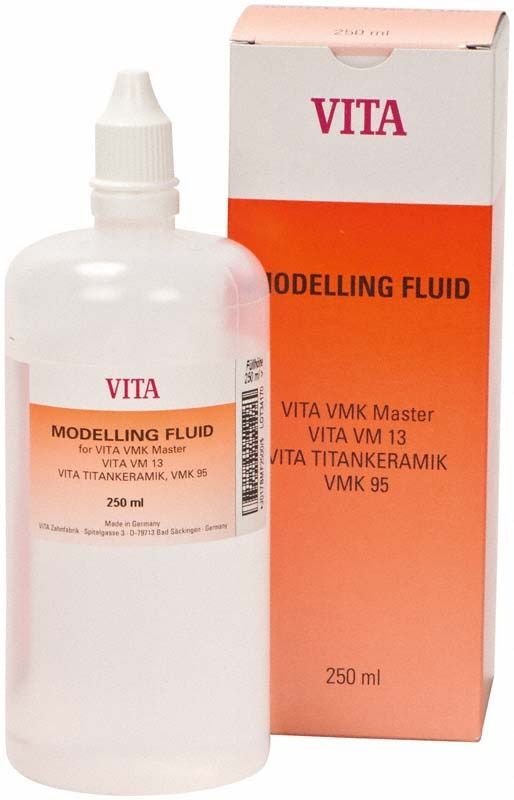 VITA Modellierflüssigkeit 250ml mit Verpackung für Dental-Keramikmassen.