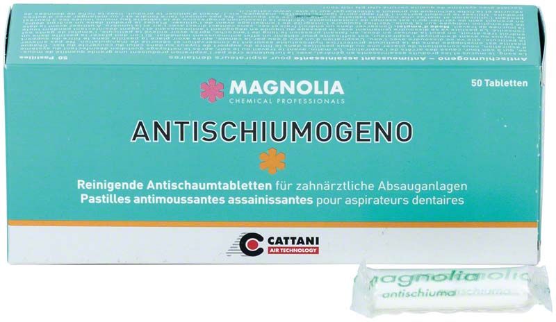 Antischaumtabletten-Verpackung mit Produktnamen und Markenlogo.