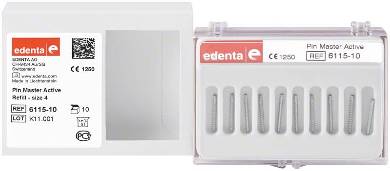 Verpackung der PinMaster Aktiv Titanstifte Ø1,75mm, 16,5mm Länge, 10er Pack.