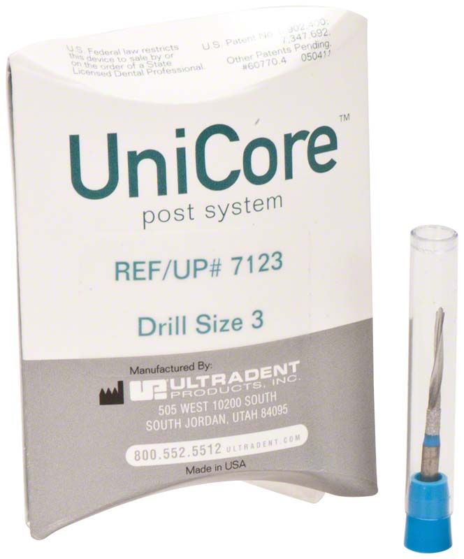 UniCore® Bohrer Gr. 3 in blauer Verpackung mit Kunststoffhülle.