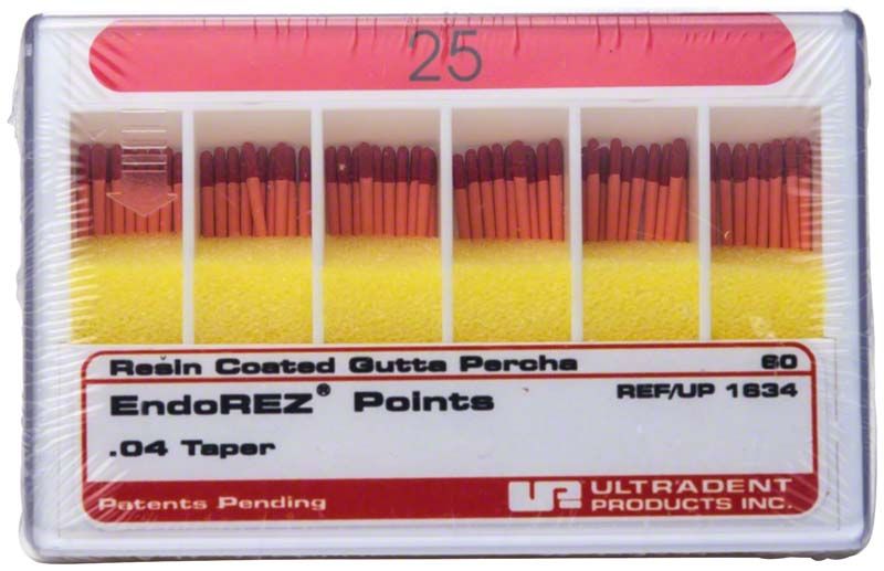 Endodontische Gutta-Percha-Spitzen EndoREZ Points .04 Gr. 025 in Verpackung.