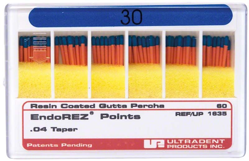 Verpackung von EndoREZ Points .04 Gr. 030 mit gelbem Schaumstoffeinsatz.
