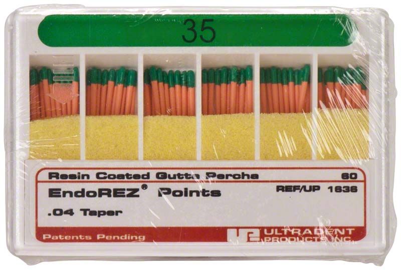 Endodontische Gutta-Percha-Punkte EndoREZ .04 Gr. 035 mit grüner Markierung.
