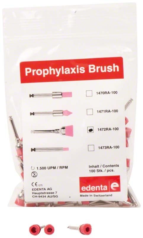 Prophylaxe Nylonbürsten rosa Kelch im wiederverschließbaren Beutel mit Produktdetails.