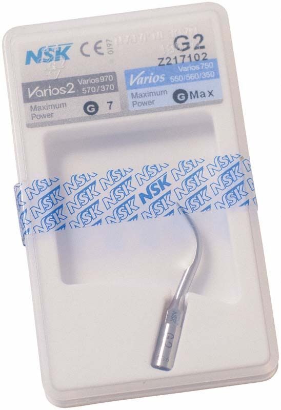 Ultraschallscaler-Aufsatz G2 in Originalverpackung mit blauer Beschriftung.