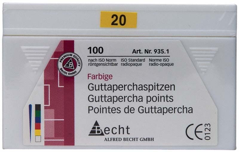 Farbige Guttaperchaspitzen Gr. 20 in gelber Verpackung von medic-star.