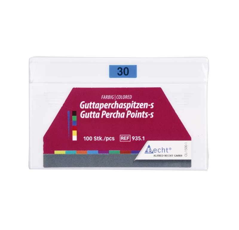 Farbige Guttaperchaspitzen Gr. 30 in blauer Verpackung.