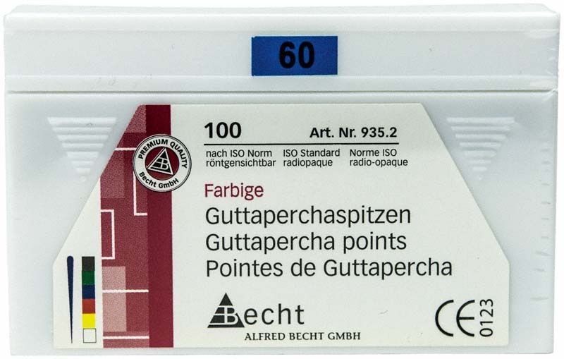 Farbige Guttaperchaspitzen Gr. 60 in blauer Verpackung von Becht.
