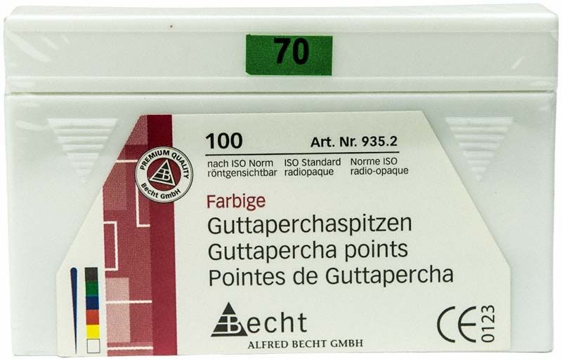 Farbige Guttaperchaspitzen Gr. 70 in grüner Verpackung von Becht.