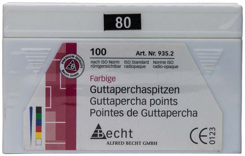 Farbige Guttaperchaspitzen Gr. 80 in Verpackung von Alfred Becht.