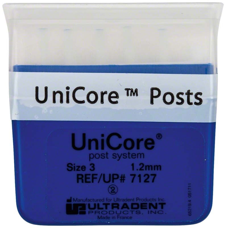 UniCore® Stifte Gr. 3 in blauer Kunststoffverpackung von Ultradent Products.