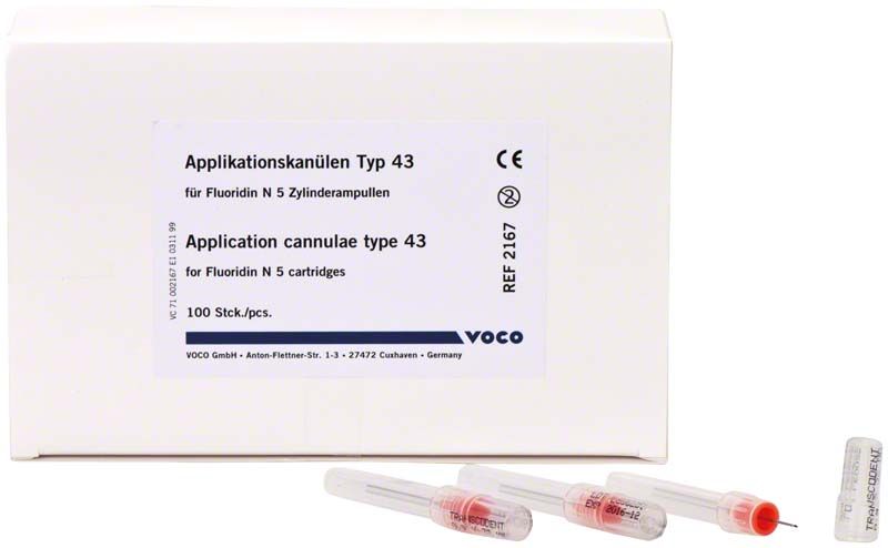 Applikationskanülen Typ 43 für Fluoridin N mit 100 Stück in Verpackung.