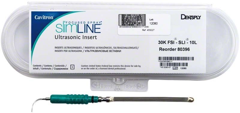 Cavitron® slimLINE 30K 10L Ultraschallaufsatz mit gebogener Spitze in Verpackung.