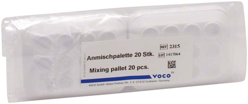 Anmischpalette mit 12 Mulden in weißer Verpackung, 20 Stück.