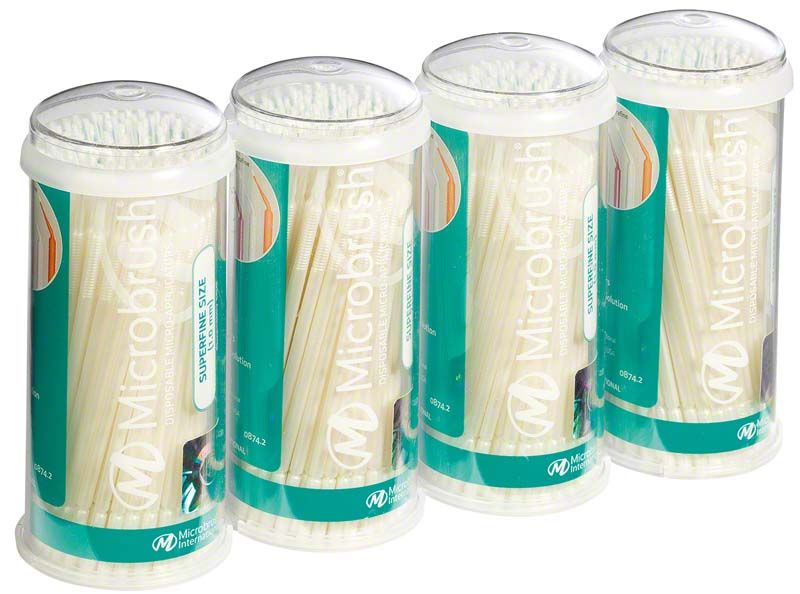 Microbrush Tube Series Applikatoren superfein weiß in vier transparenten Behältern.
