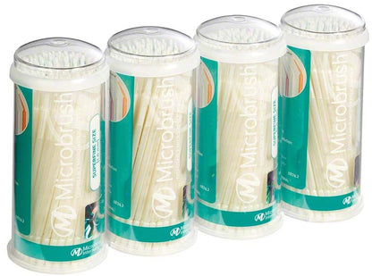 Microbrush Tube Series Applikatoren superfein weiß in vier transparenten Behältern.